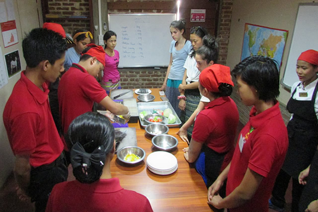 Cooking demonstration for the students from the USA